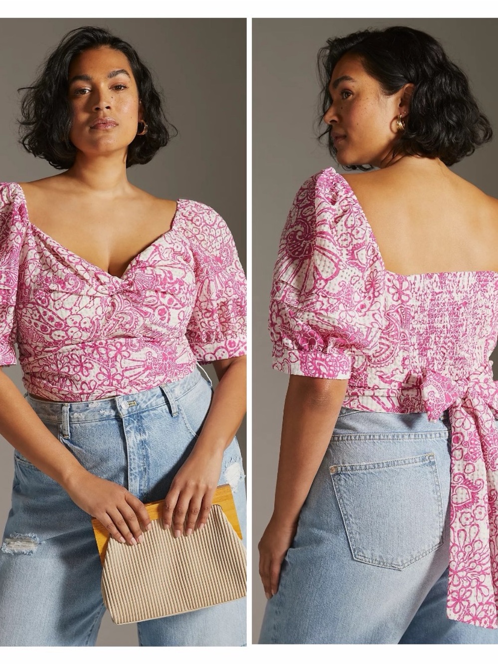 Anthropologie Maeve Tie-Back Printed Crop Top